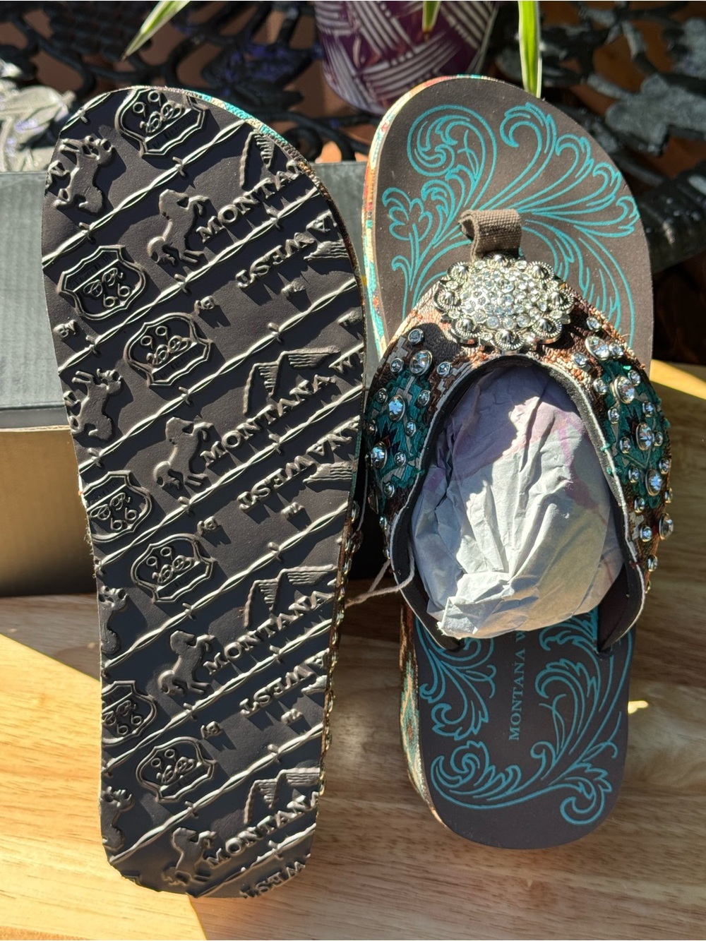 Montana West Brown and Turquoise Jeweled Women’s Sandals - Picture 5 of 6